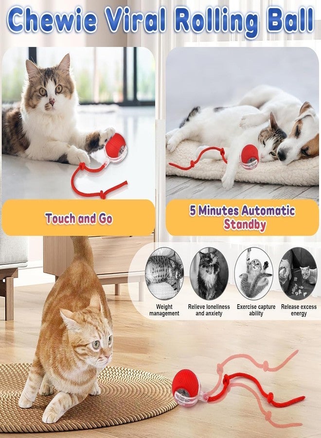 PUJI Automatic Rolling Cat Ball Toy, 2-Speed Modes, Teasing Tail & Bell Charm, Interactive Self Play Chasing Silicone Ball Toy for Indoor Cats (Red) - Image 4